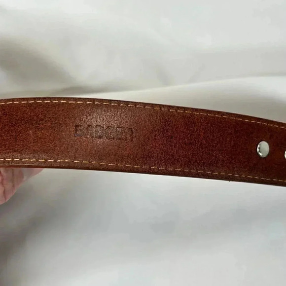Badger Brown Leather Braided Moose Detail Removable Buckle Belt 46.5” Long - Picture 5 of 10